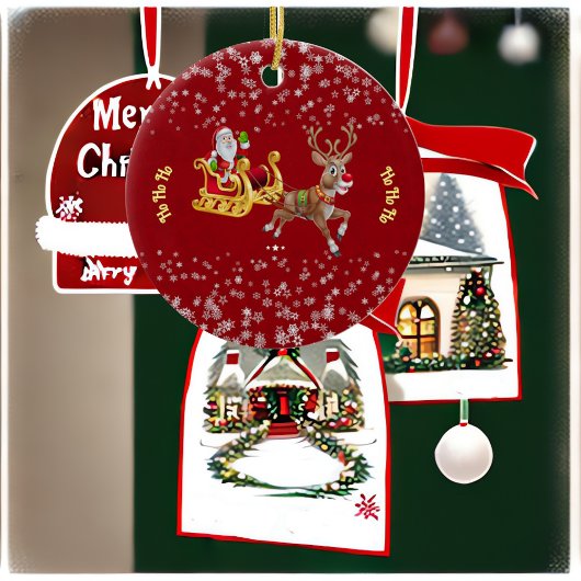 kerstsnowflake Santa Ho Ho Reindeer Sleigh Keramisch Ornament