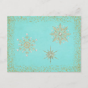 kerstsnowflakes Aqua & Gold Feestdagenkaart