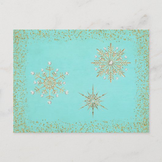 kerstsnowflakes Aqua & Gold Feestdagenkaart (Voorkant)