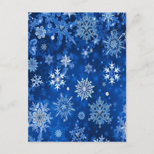 kerstsnowflakes blauw en zilver feestdagenkaart (Voorkant)