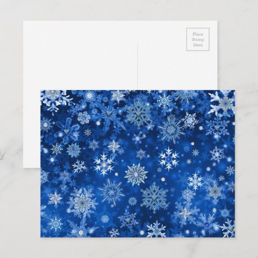 kerstsnowflakes blauw en zilver feestdagenkaart (Voorkant / Achterkant)