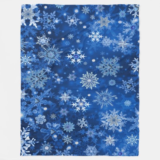 kerstsnowflakes blauw en zilver fleece deken (Voorkant)