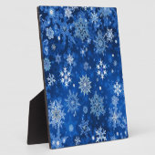 kerstsnowflakes blauw en zilver fotoplaat (Zijkant)
