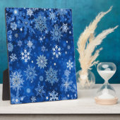 kerstsnowflakes blauw en zilver fotoplaat (Zijkant)