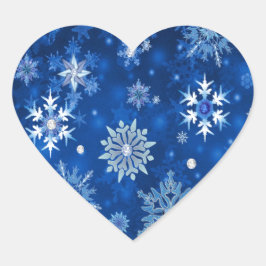 kerstsnowflakes blauw en zilver hart sticker