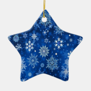 kerstsnowflakes blauw en zilver keramisch ornament