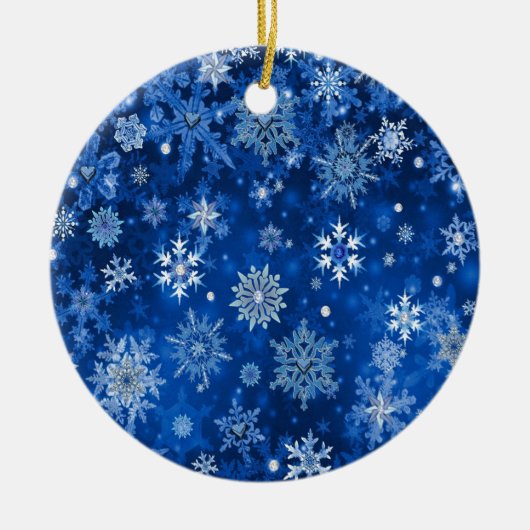 kerstsnowflakes blauw en zilver keramisch ornament (Voorkant)