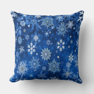 kerstsnowflakes blauw en zilver kussen