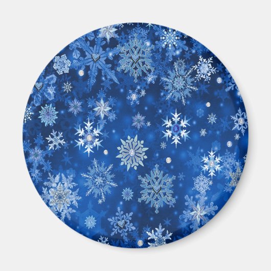 kerstsnowflakes blauw en zilver magneet (Voorkant)