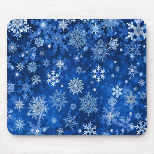 kerstsnowflakes blauw en zilver muismat (Voorkant)