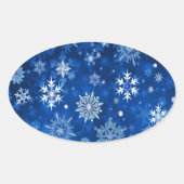 kerstsnowflakes blauw en zilver ovale sticker (Voorkant)