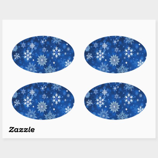 kerstsnowflakes blauw en zilver ovale sticker (Vel)