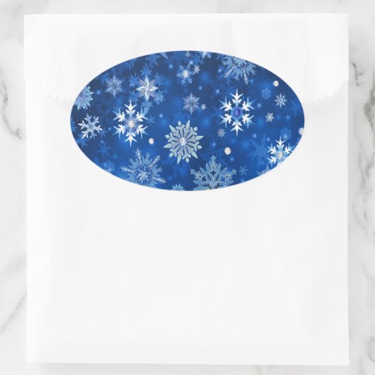kerstsnowflakes blauw en zilver ovale sticker (Tas)