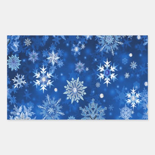 kerstsnowflakes blauw en zilver rechthoekige sticker (Voorkant)