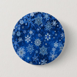 kerstsnowflakes blauw en zilver ronde button 5,7 cm