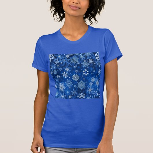kerstsnowflakes blauw en zilver t-shirt (Voorkant)