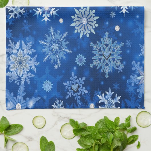 kerstsnowflakes blauw en zilver theedoek (Gevouwen)