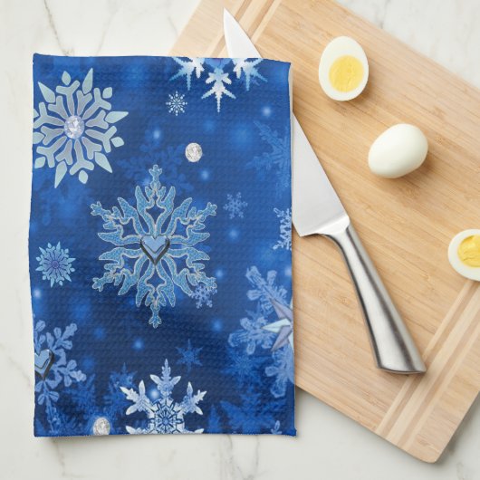 kerstsnowflakes blauw en zilver theedoek (Quarter Fold)