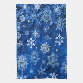kerstsnowflakes blauw en zilver theedoek