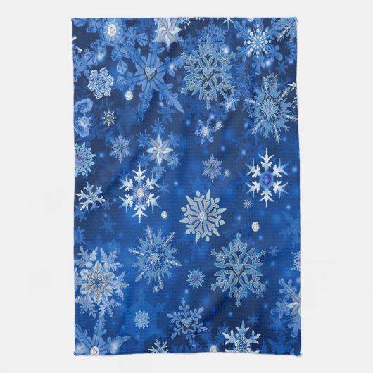 kerstsnowflakes blauw en zilver theedoek (Verticaal)