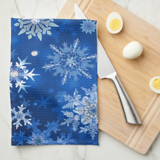 kerstsnowflakes blauw en zilver theedoek (Quarter Fold)