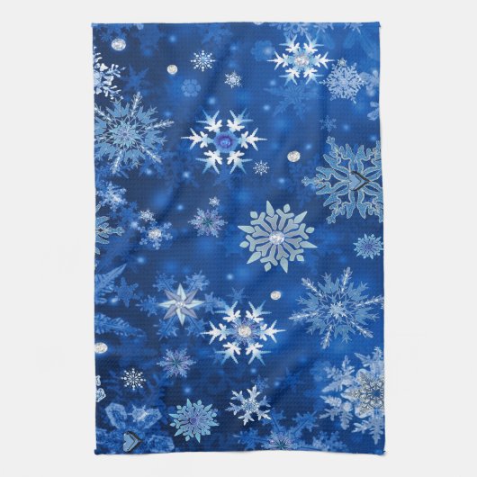 kerstsnowflakes blauw en zilver theedoek (Verticaal)