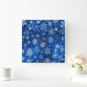 kerstsnowflakes blauw en zilver vierkante klok (Huis)