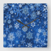 kerstsnowflakes blauw en zilver vierkante klok (Voorkant)