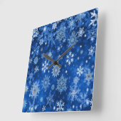 kerstsnowflakes blauw en zilver vierkante klok (Hoek)