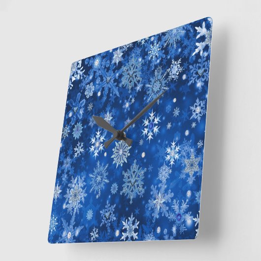 kerstsnowflakes blauw en zilver vierkante klok (Hoek)