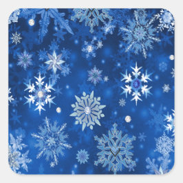 kerstsnowflakes blauw en zilver vierkante sticker