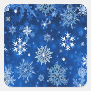 kerstsnowflakes blauw en zilver vierkante sticker