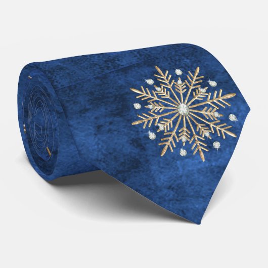 Kerstsnowflakes Blauw & goudfeestdag Stropdas (Opgerold)