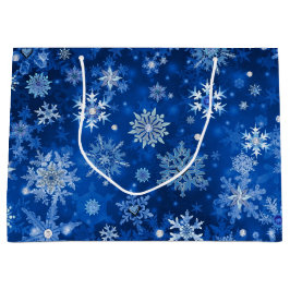 kerstsnowflakes Blue en Silver Big Gift Bag Groot Cadeauzakje