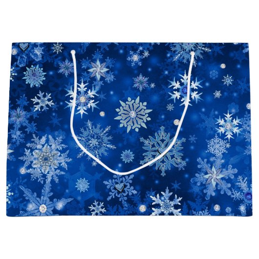 kerstsnowflakes Blue en Silver Big Gift Bag Groot Cadeauzakje (Voorkant)