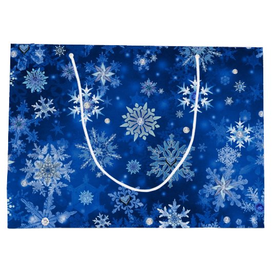 kerstsnowflakes Blue en Silver Big Gift Bag Groot Cadeauzakje (Achterkant)