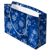 kerstsnowflakes Blue en Silver Big Gift Bag Groot Cadeauzakje (Achterkant Gekanteld)