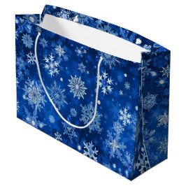 kerstsnowflakes Blue en Silver Big Gift Bag Groot Cadeauzakje