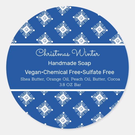kerstsnowflakes Blue Handmade Soap Branding Ronde Sticker (Voorkant)