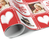 kerstsnowflakes en hart 2 Familie Foto Cadeaupapier (Rol Hoek)