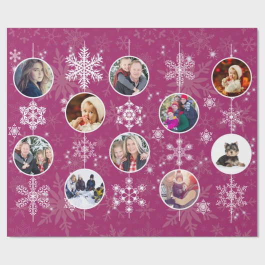kerstsnowflakes Favoriete familie Foto Fuchsia Cadeaupapier (Vlak)