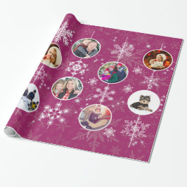 kerstsnowflakes Favoriete familie Foto Fuchsia Cadeaupapier