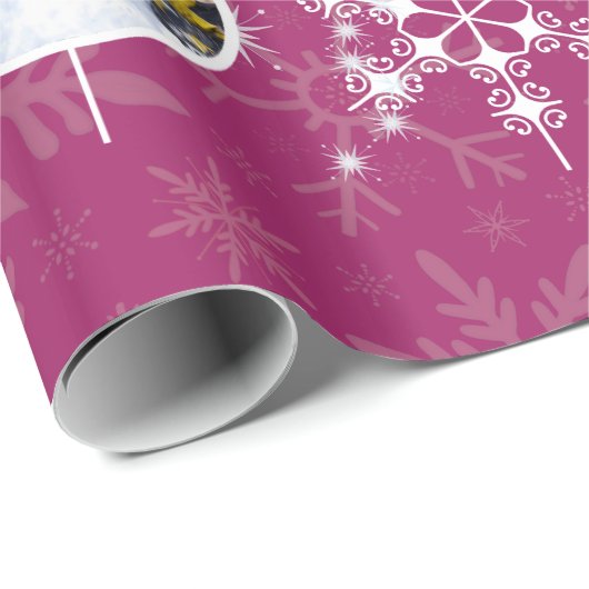 kerstsnowflakes Favoriete familie Foto Fuchsia Cadeaupapier (Rol Hoek)