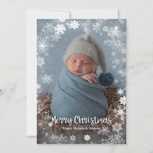 kerstsnowflakes Foto geboorteaankondigingen Feestdagenkaart (Voorkant)
