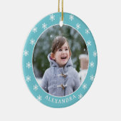 kerstsnowflakes Fotonaam blauw Keramisch Ornament (Rechts)