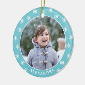 kerstsnowflakes Fotonaam blauw Keramisch Ornament (Links)