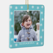 kerstsnowflakes Fotonaam blauw Keramisch Ornament (Rechts)