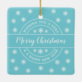 kerstsnowflakes Fotonaam blauw Keramisch Ornament (Achterkant)