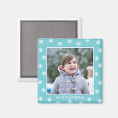kerstsnowflakes Fotonaam blauw Magneet (Voorkant / Achterkant)