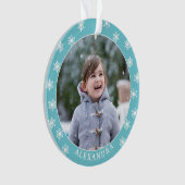 kerstsnowflakes Fotonaam blauw Ornament (voorkant)